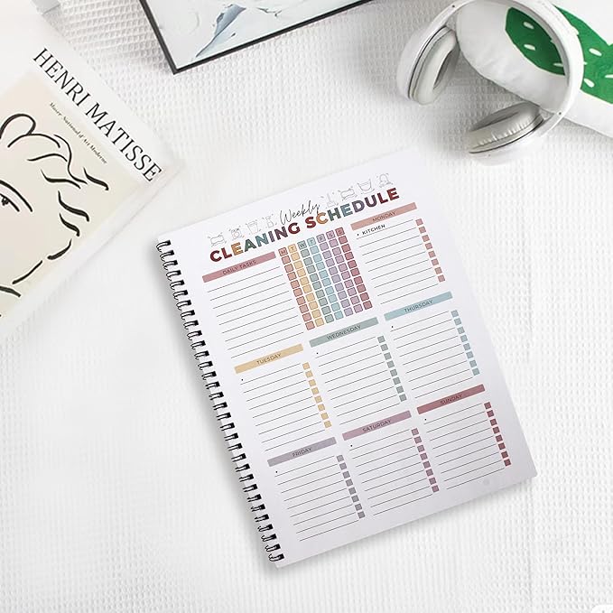 Sonjade ADHD Cleaning Planner, Tidy Minds Daily Weekly Monthly Household Family Planning Task Organizer Book Calendar, Spiral Bound Clean Schedule and Checklist Notebook Journal with Visual Icons, 8.5 x 11.2 Inch, Navy Blue
