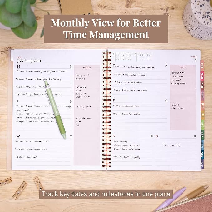 Rileys 2026 Planner, Agenda Planner With Weekly And Monthly View, Daily Agenda Book And Yearly Planners Calendar Book, Spiral Bound With Tabs, Notes, Goals And Holidays (Float, Pink, 8.5 x 11 in)