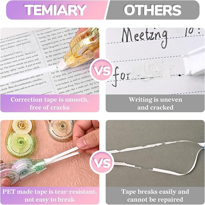 Temiary 6 Pcs Correction Tapes for Instant Corrections, Easy To Use White Smooth Pull Out Tape, Aesthetic Tape for School Office (Gradient)