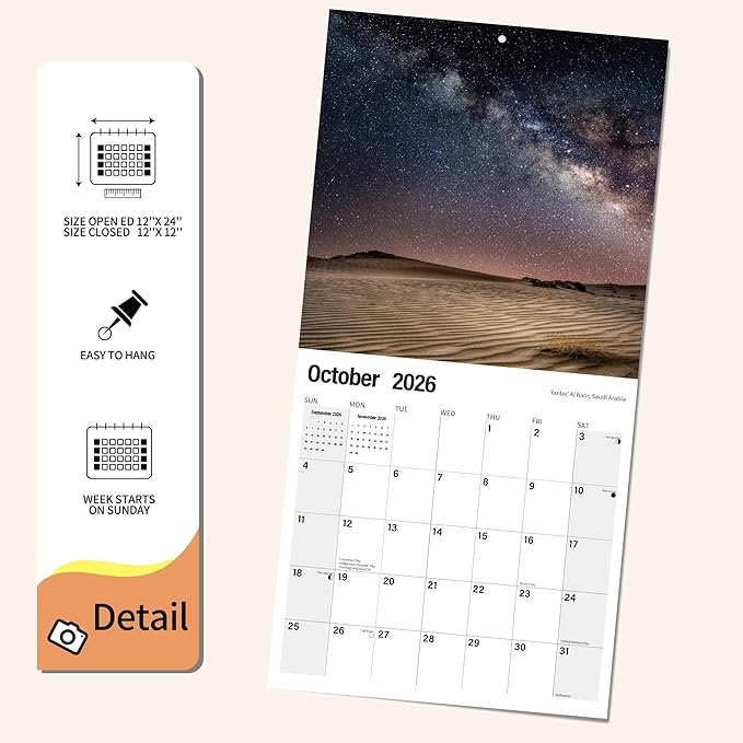 Wall Calendar 2026 Planner Calendar - Milky Way Hangable Monthly Wall Calendar with Large Blocks for Organizing & Planning, Academic Schedule, Home, Office & family, Thick & Sturdy Paper (12"x24" Open)