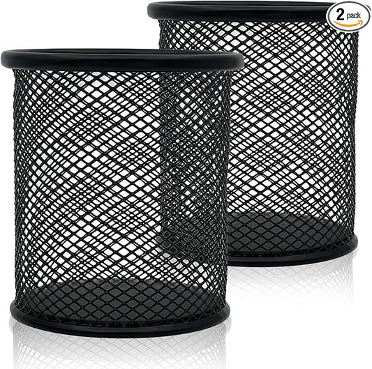 Black Wire Mesh Pen Holder Cup – Durable Steel Desk Organizer for Pens, Pencils, and Office Supplies