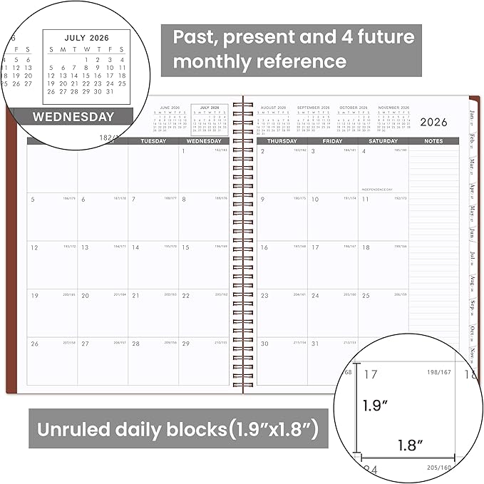 Monthly Planner 2026-2027 - JUL 2026 - DEC 2027, 2026-2027 Planner/Calendar, 18 Monthly Planner with Contacts & Passwords, 8.5" x 11" Planners 26-27, Thick Paper, Reddish Brown