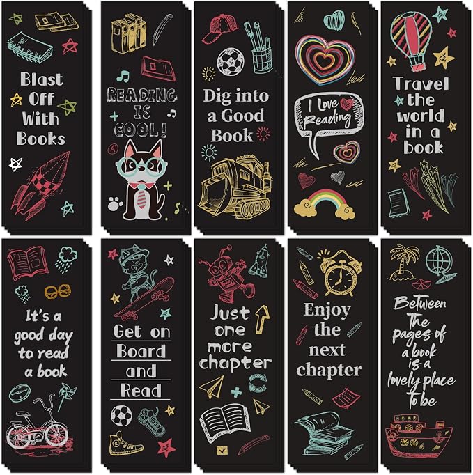LiYiQ 100 Pcs Reading Rocks Bookmarks Rockets Design Bookmarks 7×2.5-inch Double-Sided Bookmark for Book Lovers Cute Bookmark for Reader Students School Supplies