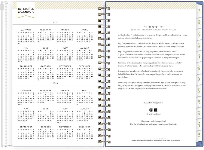 Blue Sky Day Designer 2027 Weekly and Monthly Planner Calendar, January 2027 - December 2027, 5" x 8", Flexible Cover With Zip Pouch, Durable Twin Wire Binding, Includes Stickers, Serenity Tile Blue