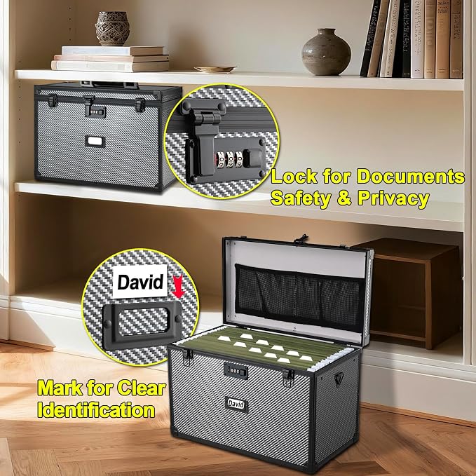 File Storage Cabinet File Organizer Document Organizer File Box in Office and Home with Combination Lock with 20 Legal Size Hanging Files (Diamond Black)