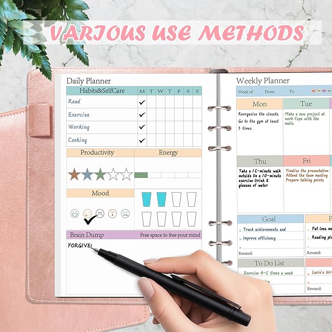 ADHD Planner Refill Pages for A5 Binders Planner Inserts Daily Weekly Monthly 120 Sheets/240 pages for 6 Ring Binder Undated Planners Refills Colorful To Do List Refill Paper 120 GSM Thick Loose Leaf Paper for 3 Months Neurodivergent Journal Productivi...