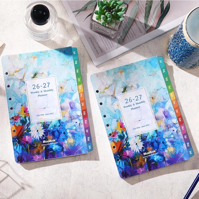 2026-2027 Planner Refills - Planner 2026-2027 Inserts with 7-Hole Punched, 5-1/2" x 8-1/2", Runs from July 2026 to June 2027, Weekly and Monthly Spread, Colorful Monthly Tabs