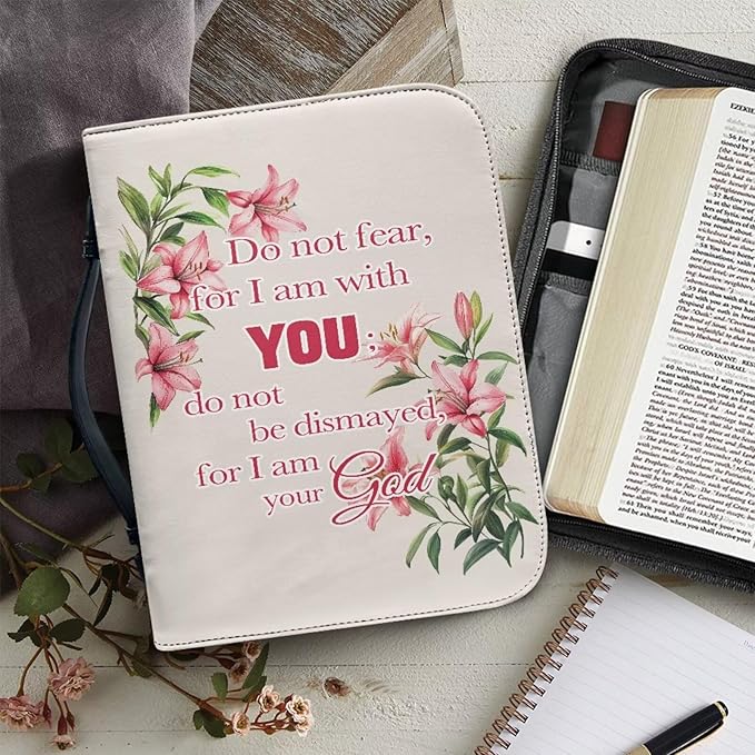Pink Flower Bible Cover Bag with for Women Bible Cover Carrier Bag for Girls Carrying Organizer Bag Bible Accessories Gift-Size：M
