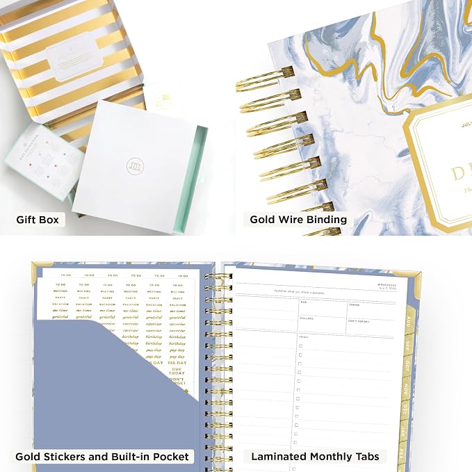Day Designer Mini Daily Academic Year Planner Calendar, July - June, Glossy Laminated Cover, Wirebound, Laminated Tabs, Storage Pocket, Includes Stickers & Snap-In Ruler, Azure (Azure- 2025/2026, 7.4" x 9.5")