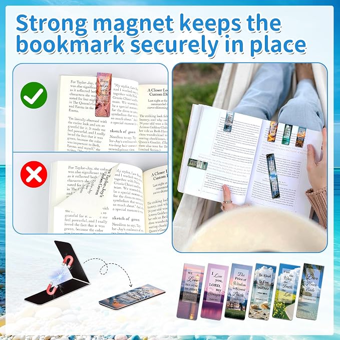 144Pack Magnetic Bookmarks Christian Bookmarks Bulk Bible Bookmark for Reading Women Men Kids Teacher Book Lovers Gifts, Religious Magnet Bookmark Clips Inspirational Personalized Book Marks (Scenery)