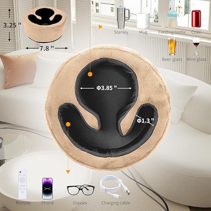 Xchouxer Couch Cup Holder Pillow, Sofa and Bed Organizer Caddy for Drinks, Remotes, Phones (Beige)