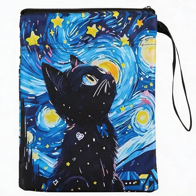 Book Sleeve with Zipper for Book Lovers, Book Protector Pouch with Front Pocket, Fabric Book Cover for Hardcover & Paperback, Travel Reading Accessories, Graduation Gift Bookish Gifts, Cat