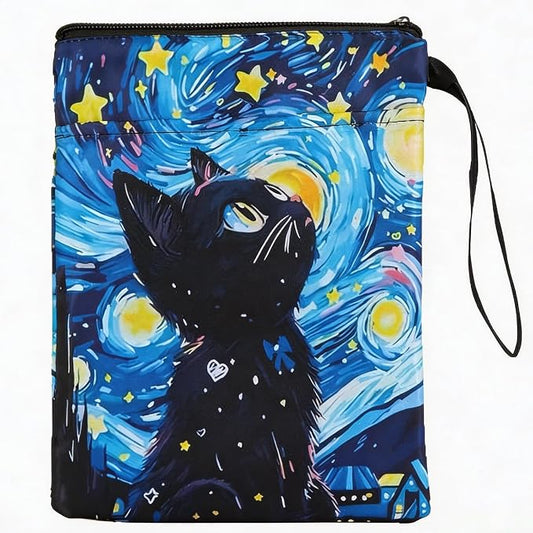 Book Sleeve with Zipper for Book Lovers, Book Protector Pouch with Front Pocket, Fabric Book Cover for Hardcover & Paperback, Travel Reading Accessories, Graduation Gift Bookish Gifts, Cat