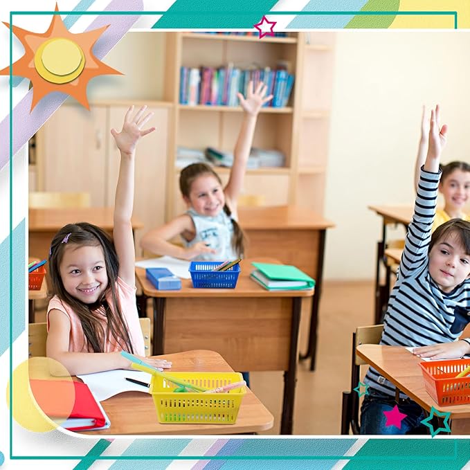 Sherr 36 Pack Classroom Storage Basket Small Plastic Basket for Organizing Crayon Pencil Container Storage Bin Tray Holder for Paper Shelf Back to School Office Supply 6.1"l x 4.3"w x 2.4"h(Colorful)