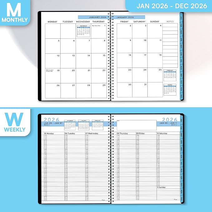 Ensight 2026 Appointment Book and Planner 8.5" x 11" Large Hourly Weekly Daily Schedule Book with Tabs, 15 Minute Time Slots, Blue Calendar Organizer Jan 2026–Dec 2026 Appointment Planner - Blue