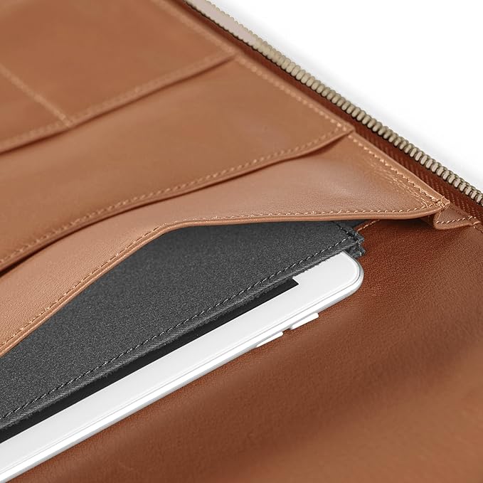 Leatherology Cognac Leatherology Left-Handed Executive Zippered Portfolio - Designed for Left-Hand use, fits A4 and Letter-Size Paper, Includes Expandable Pen Loop