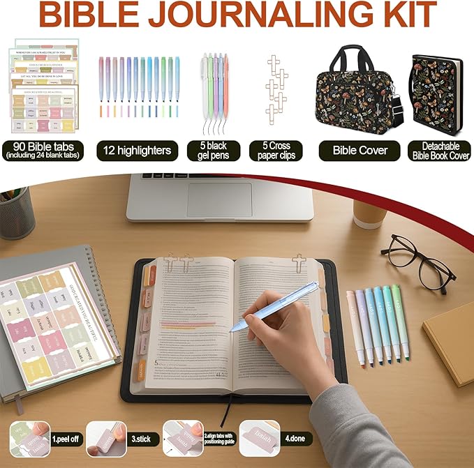 Mushroom Bible Cover Case for Women Large Bible Cover with with Handle & Zippered Pocket Vintage Bible Carrying Case for Girls Bible Study Supplies Accessories, Highlighters,Pens, Cross Clips