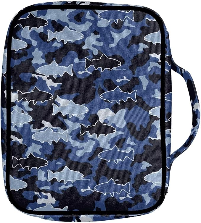 Coldinair Camouflage Shark Bible Cover for Men Large Bible Case Scripture Study Carrying Book Cover Church Bag Protective with Handle and Zippered Pocket