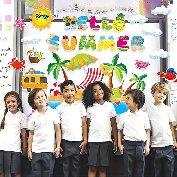 Konsait Summer Bulletin Board Decorations,Summer Cutouts for Bulletin Board, Big Island Beach Summer Theme Bulletin Board for Home Office Classroom Blackboard Wall Decor
