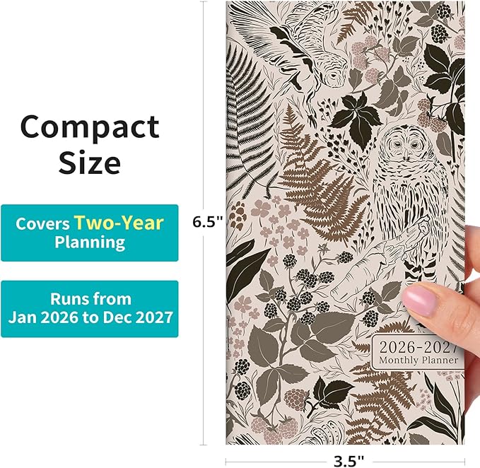 Pocket Calendar 2026-2027 for Purse, Two Year Monthly Planner Pocket Size 6.5" x 3.5", Jan 2026 - Dec 2027 Monthly Planner Small Calendar for School, Work and Home - Magical Forest