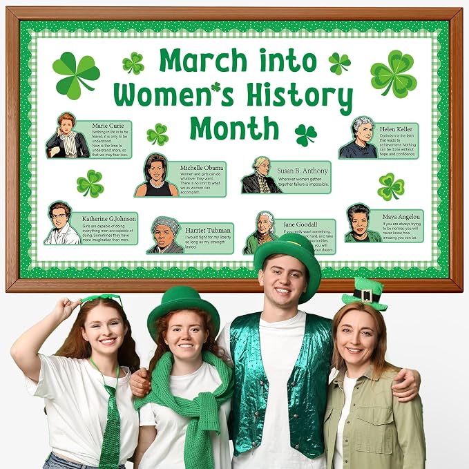 St. Patrick's Day Bulletin Board Set Women in History Inspirational Classroom Decoration March International St. Patrick's & Women's Day Bulletin Board Cutouts for School Home Chalkboard Wall Decor