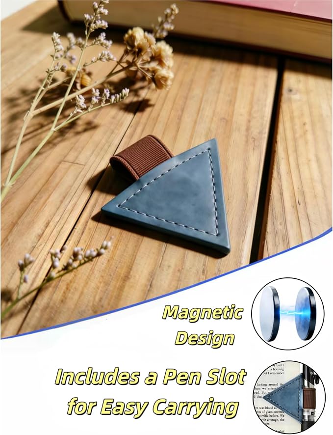 Vintage Mark Bookmark with Pen Holder, Magnetic Leather Bookmarks for Men Women Kids Book Lovers, Personalized Magnet Bookmark Clip Page Markers for Student Teacher Gifts Reading Accessories