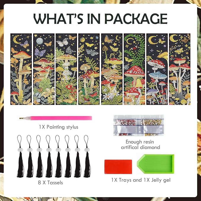 Mushroom Diamond Art Bookmarks - 8 PCS DIY Diamond Painting Bookmarks Kits Flower Butterfly Art Craft Supplies Birthday Mothers Day Gift for Mom Grandma Reading Lover Beginners Teacher Adults