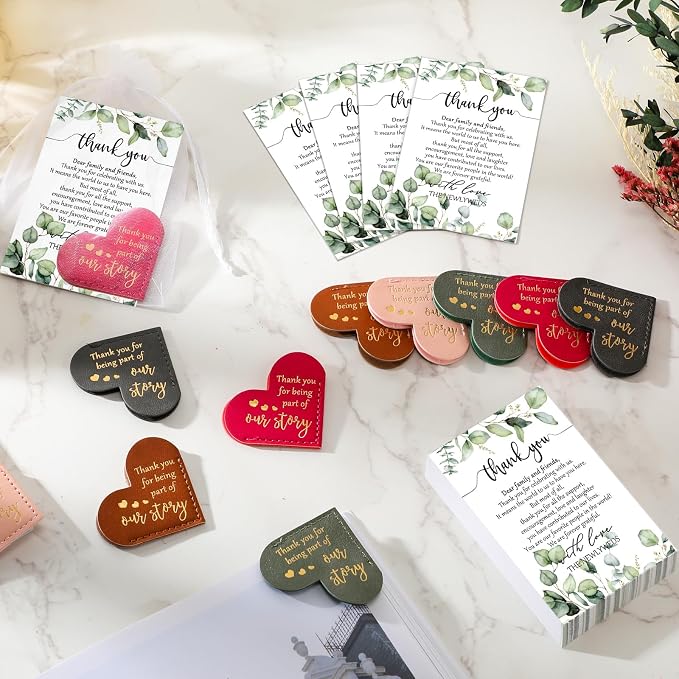 Sinload 100 Sets Wedding Favors for Guests Bulk Include PU Leather Corner Bookmarks Heart Book Marks Thank You Cards Gift Bags Wedding Souvenirs for Guest Bridal Shower Favors Reading Lover Gifts