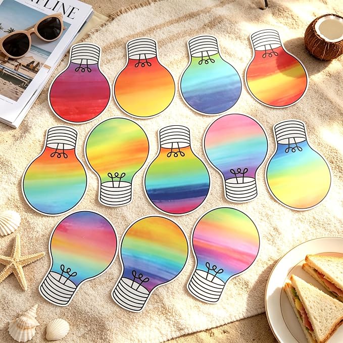 60PCS VBS 2026 Light Bulb Theme Cutouts Gradient Watercolor Light Bulb Bulletin Board Decorations Religious Lightbulb Paper Cut-Outs Classroom Decor for DIY Craft Photo School Wall Door Supplies