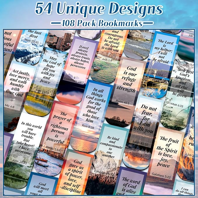 108 Pack Bible Magnetic Bookmarks Christian Magnet Bookmark Clips for Women Men Book Lovers Bible Page Markers for Teachers Students Reading School Office Home, Printing on 2 Side