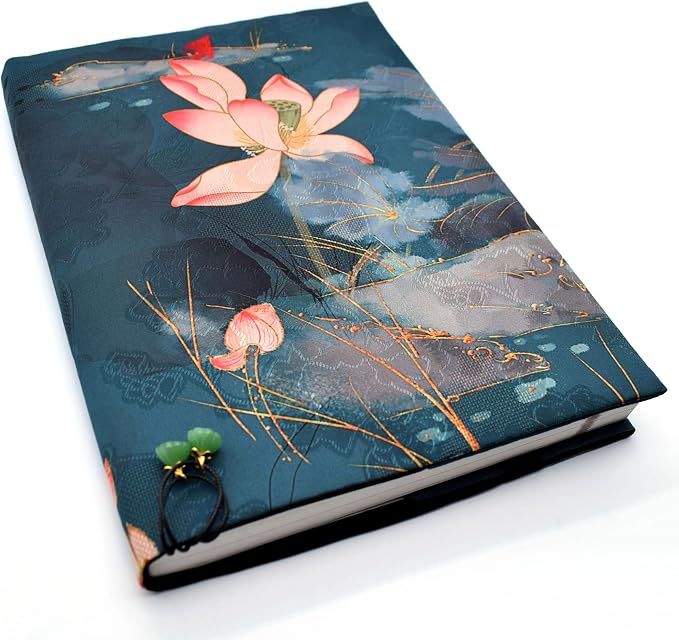 BLBMH 10x7 Book Cover | Handmade Non-Stretch Fabric Bible Cover with Bookmark | Washable Large Hardcover Paperback Protector | Privacy Reading Gift for Women - Lotus