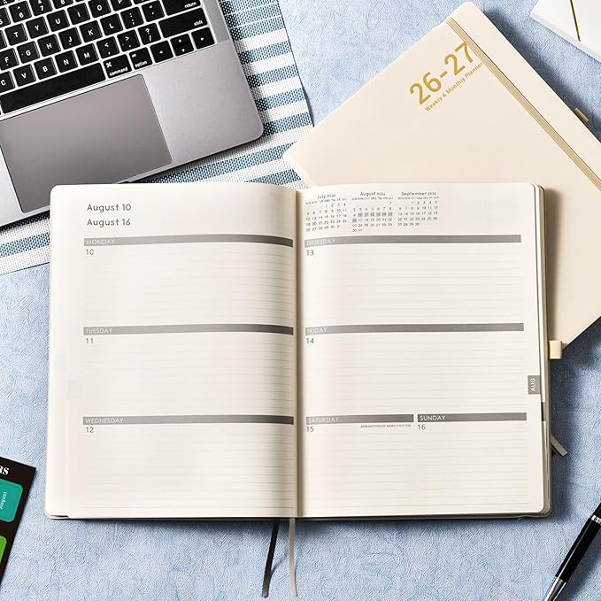 Planner 2026-2027 - JUL 2026 - JUN 2027, Academic Planner 2026-2027, Weekly and Monthly Planners, Leather Cover Planners with Thick Paper, Back Pocket with Notes Pages, Seashell Gold (8.5" x 11")