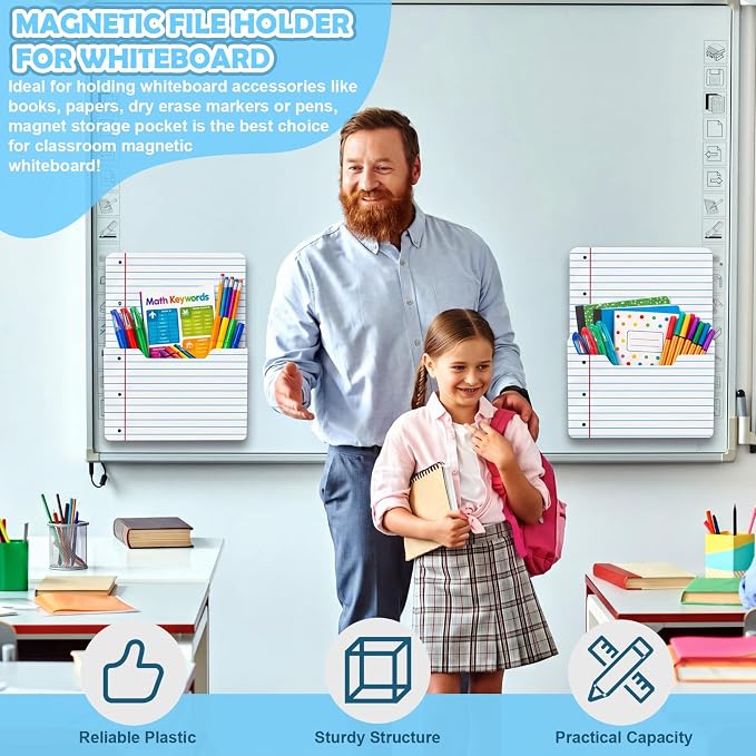 Gilprop 2 Pack 2 Pcs Composition Notebook Magnetic File Folder Holder Pocket File Organizer Classroom Decor Teacher Desk Accessories for Whiteboard Classroom Essential No Drilling (Notebook Lined)