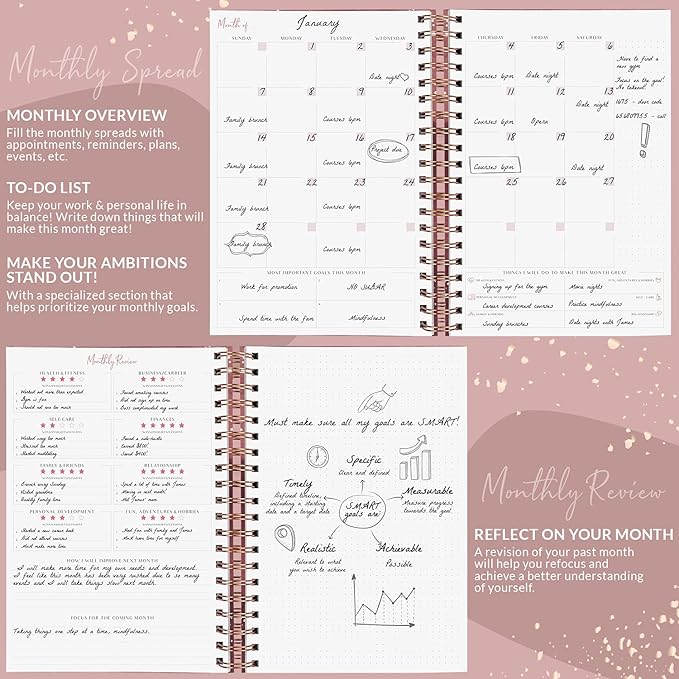 PLANBERRY Large Weekly Planner Premium – Undated Life & Budget Planner – Organizer & Productivity Journal, 8x10.4″ (Rose Gold)