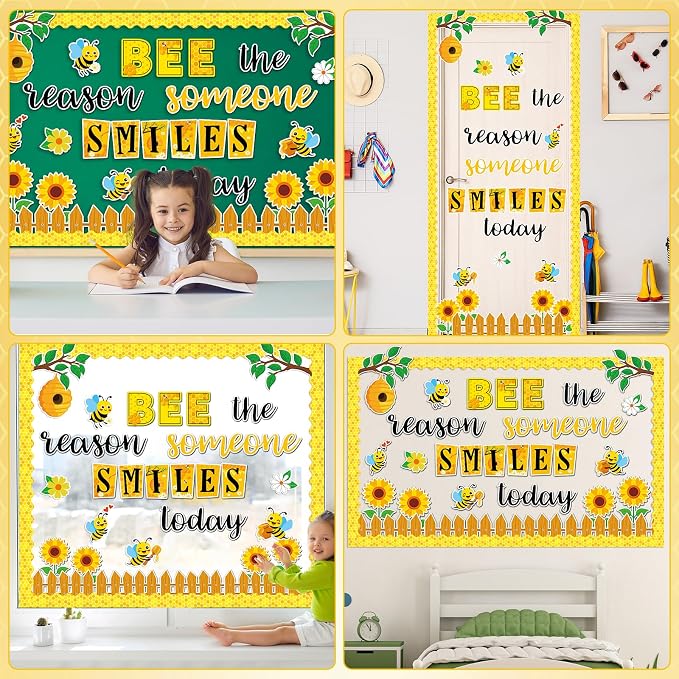 gisgfim Bee Bulletin Board Decorations Summer Bees Paper Cutouts Bee The Reason Someone Smiles Today Sunflower Flower Bulletin Board Set for Back School Teacher Student Door Wall Chalkboard Supplies
