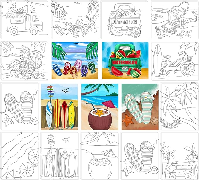 COCHIE 36PCS 8x10 Inches Summer Coloring Pages for Kids, Bulk Color Your Own Semmer Beach Paper Crafts Party Favors, Small Coloring Sheets Holiday Gifts