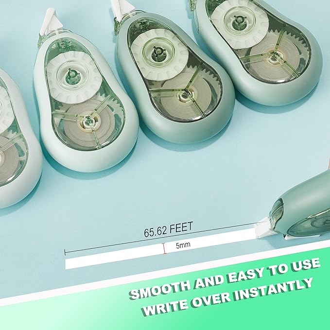 White Correction Tape, 5 Pack, 65.62 Feet Correction Tape for School and Office, School & Office Supplies, (Green)