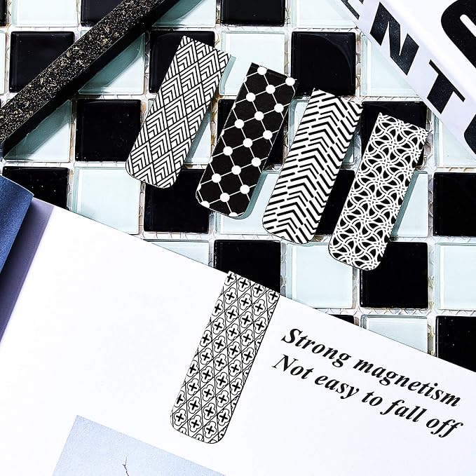 Zonon 24 Pcs Magnetic Bookmarks Bulk Clips Black White Classic Magnetic Page Markers Page Clip Bookmark Funny Bookmark Gifts for Reading Lover Party Favor Office Reading Supplies