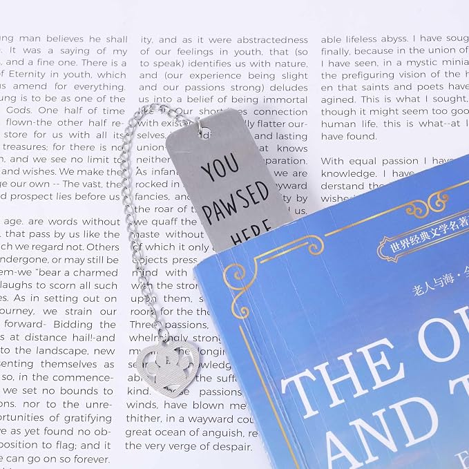 Cute Cat Bookmark, Reading Lover Gift Zinc Alloy Bookmarks for Women Funny Book Marks with Paw Heart Pendent Cute Smile Bookmark for Book Lovers (Silver Smile Cat)