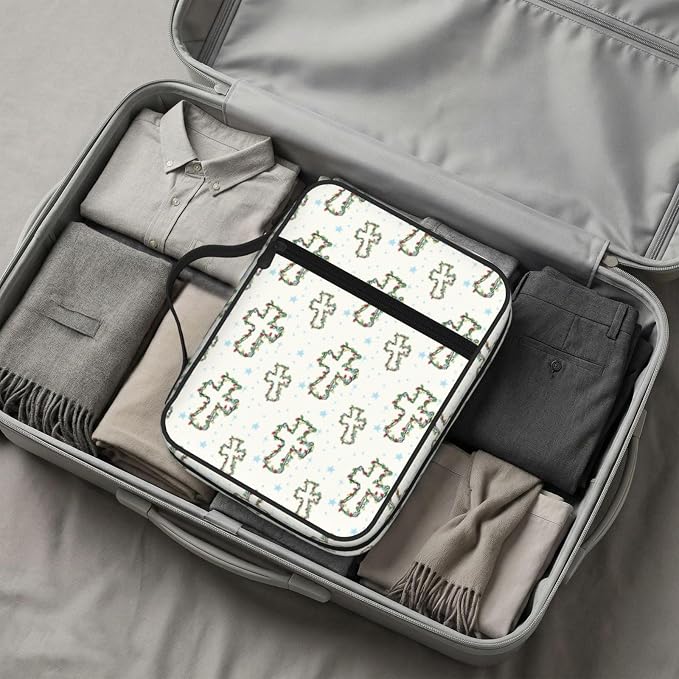 Christian Religion Cross Floral Flower Bible Cover Case Carrying Book Protector Case Bible Study Supplies Accessories Holder Case Christian Gift for Women Men