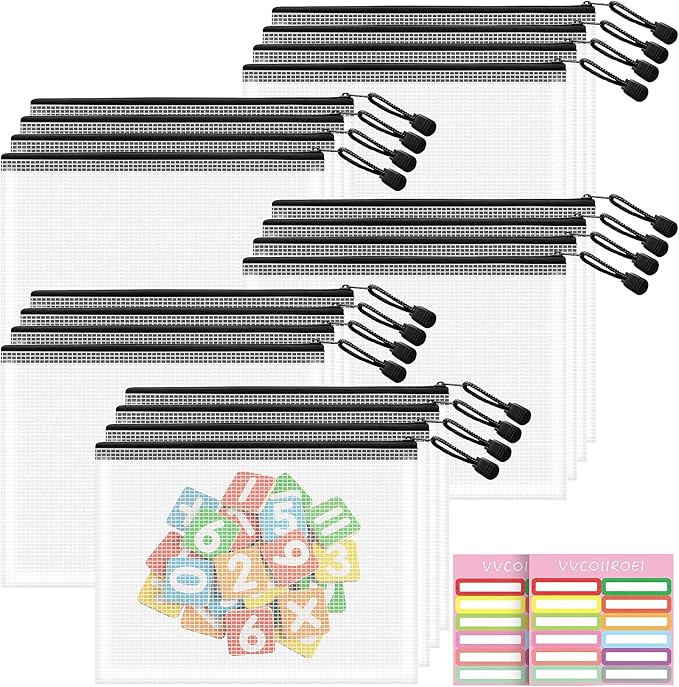20pcs Mesh Zipper Pouch Bags Small, A5 9.4x7.1 Inches, Zipper Pouches for Classroom, Organizing Bags for Home, Office and Puzzle Storage