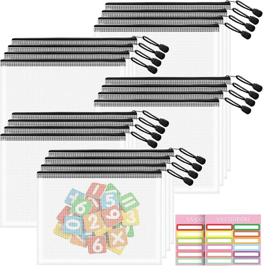 20pcs Mesh Zipper Pouch Bags Small, A5 9.4x7.1 Inches, Zipper Pouches for Classroom, Organizing Bags for Home, Office and Puzzle Storage