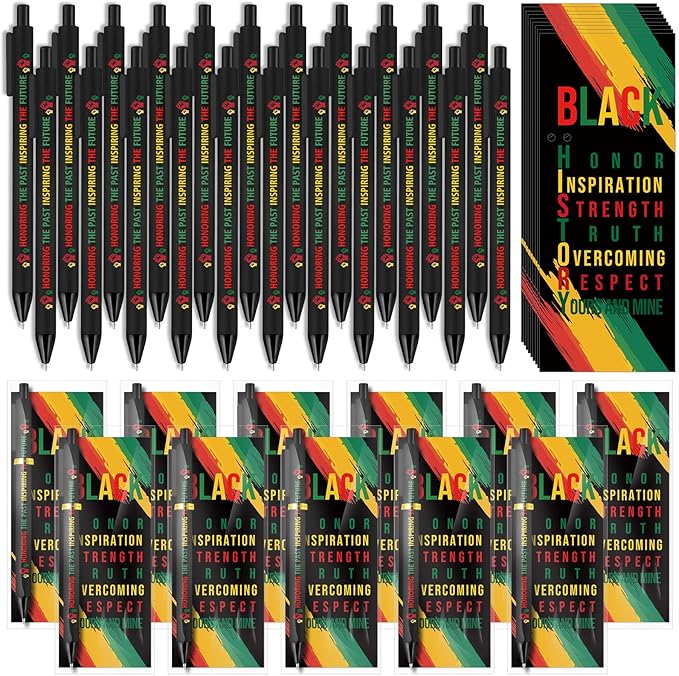 Sayglossy 100 Sets Juneteenth Gifts Inspirational Ballpoint Pens and Bookmarks Bulk Black History Party Favors Decorations for African American Freedom Day