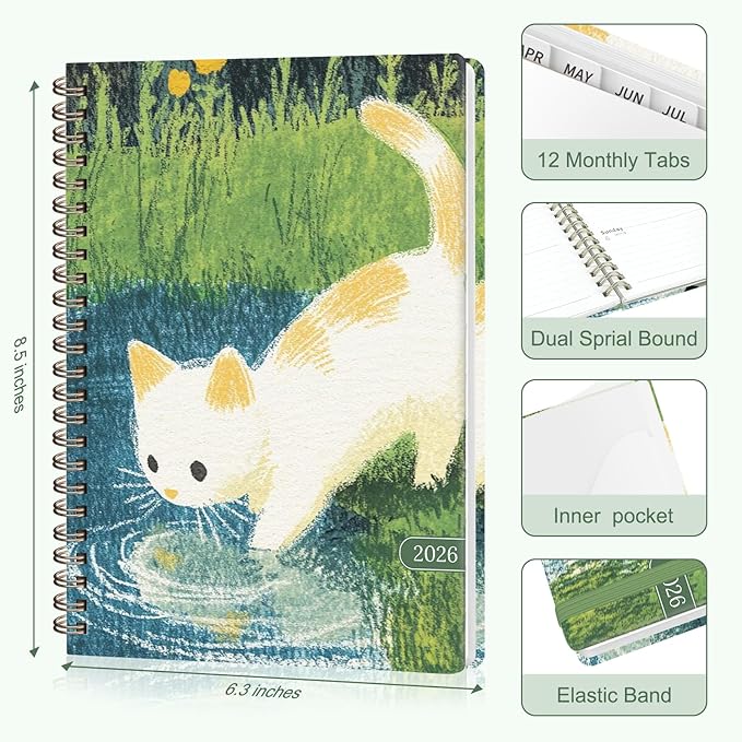 2026 Planner, Weekly and Monthly Calendar Academic Planning Book, Jan 2026 - Dec 2026, Agenda Calendar Planner for Office Supplies and Desk Accessories - A5 (6.3" x 8.5") (Cat)