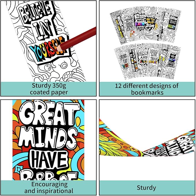 60 PCS Inspirational Bookmarks, 12 Designs | Motivational,Gratitude,Appreciation,Kindness & Encouragement Sayings Bookmarks for Students,Party Favors Classroom Rewards