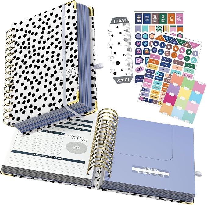 Ospelelf Budget Planner - Budget Book with Bill Organizer and Expense Tracker, 12 Month undated Budget Planner/Account Book to Take Control of Your Money, Start Anytime(Polka dots)