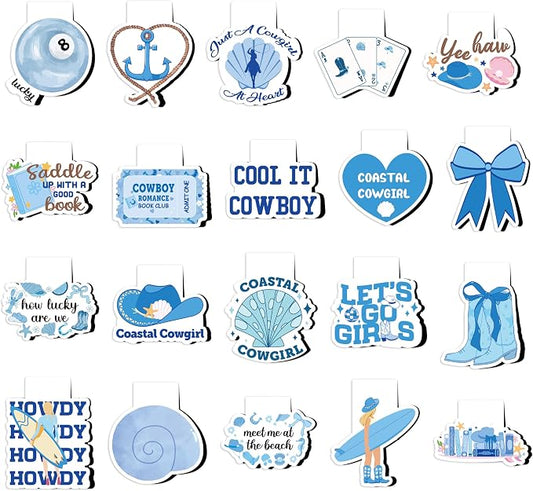 Coastal Cowgirl Reading Magnetic Bookmark - 20Pcs Summer Ocean Funny Bookmark Blue Beach Reading Bookish Page Marker Clip Reader Accessories for Girl Women Graduation Back to School Book Club Gift
