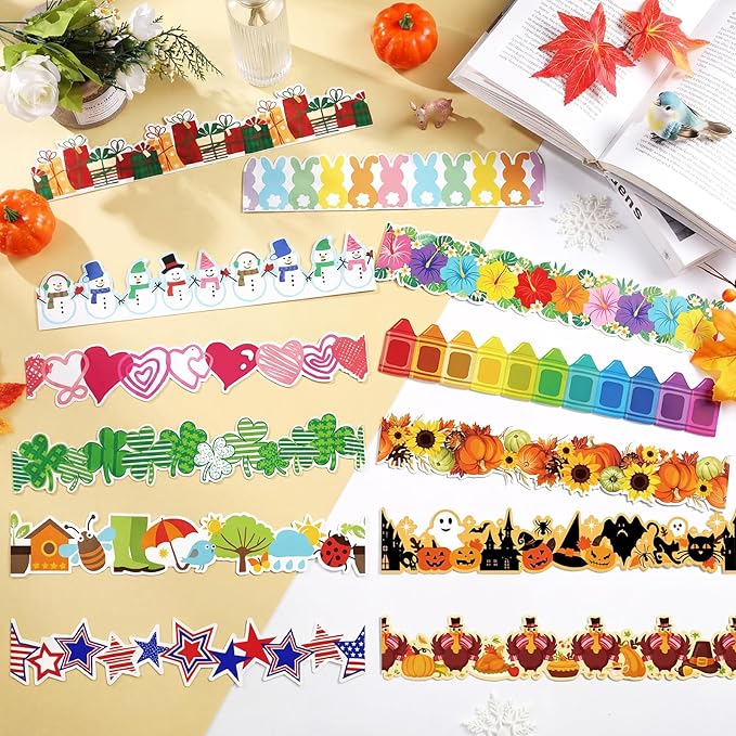 Geyee 240 Pcs 236ft Holiday Bulletin Board Borders Colorful Seasonal Scalloped Border Trim Bulk Bulletin Decor for Classroom Back to School Decor (Seasonal)