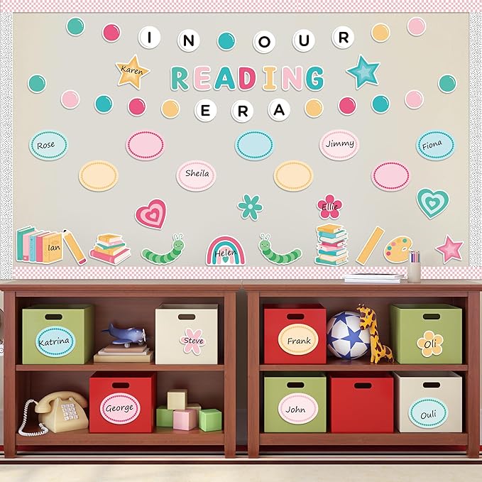 133Pcs Back to School Reading Bulletin Board Classroom Decoration, in Our Reading Era Cutouts Border Trims Bookworm Name Tags Back to School Party Supplies Classroom Chalkboard Wall Door Decor