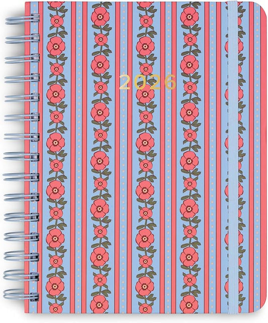 Vera Bradley 2025-2026 Medium Planner Daily Weekly & Monthly, 17 Month Hardcover Agenda Dated Aug 2025-Dec 2026, Cute Planner with Stickers, Pockets, & Spiral Binding, Tiny Poppy Stripe